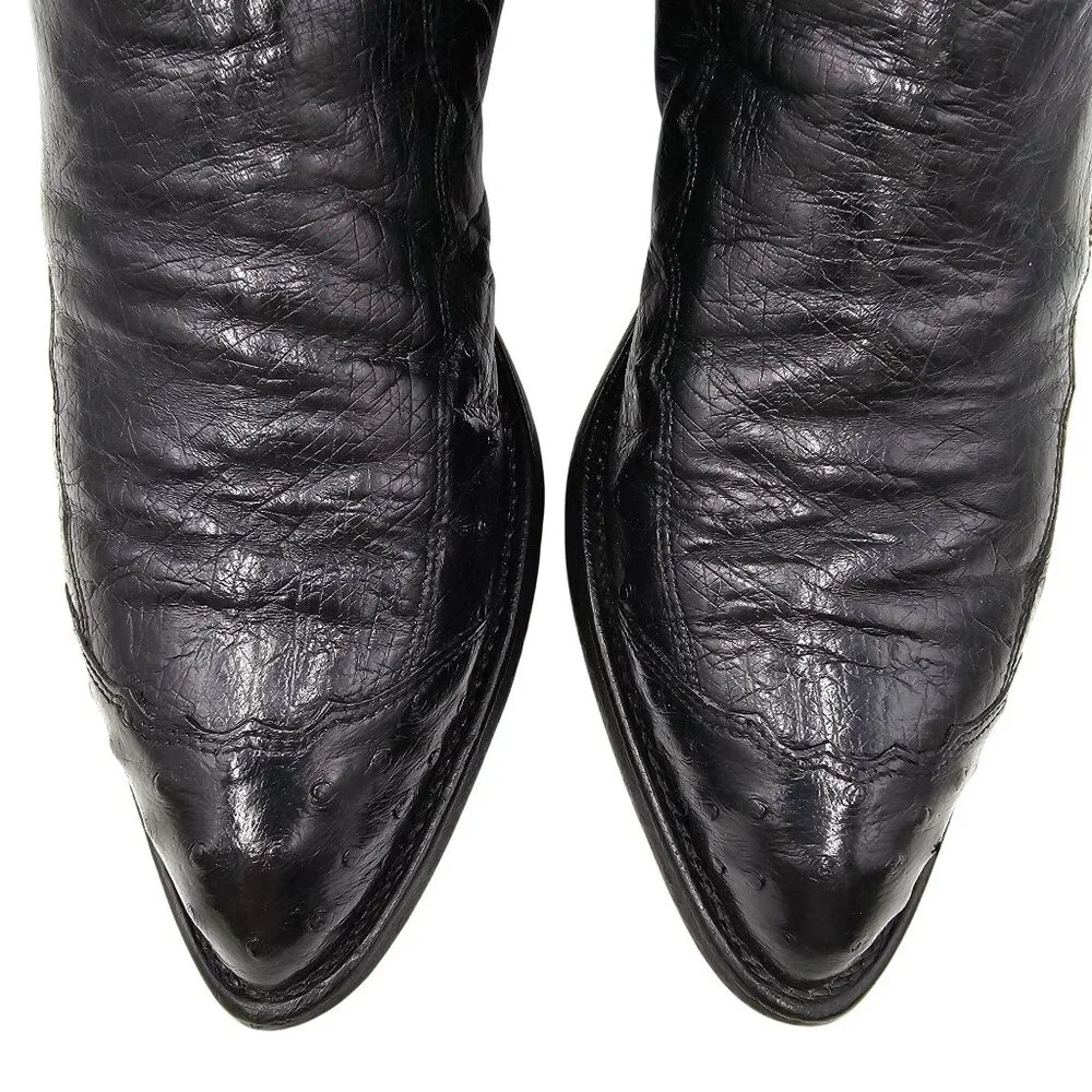 Vintage Tony Lama Mens 9D Black Exotic Ostrich Wingtip Cowboy Western Boots CBC - Picture 2 of 14
